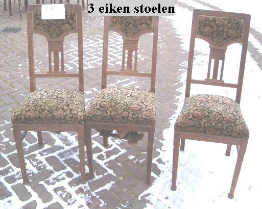 gratis 3 eiken  stoelen met bekleding jaren 40, Antiek en Kunst, Ophalen
