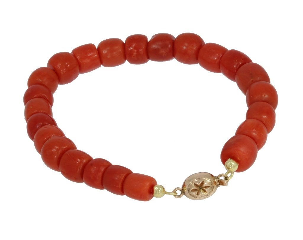 Bloedkoraal antieke armband kaasjes 14k slot grave dame goud