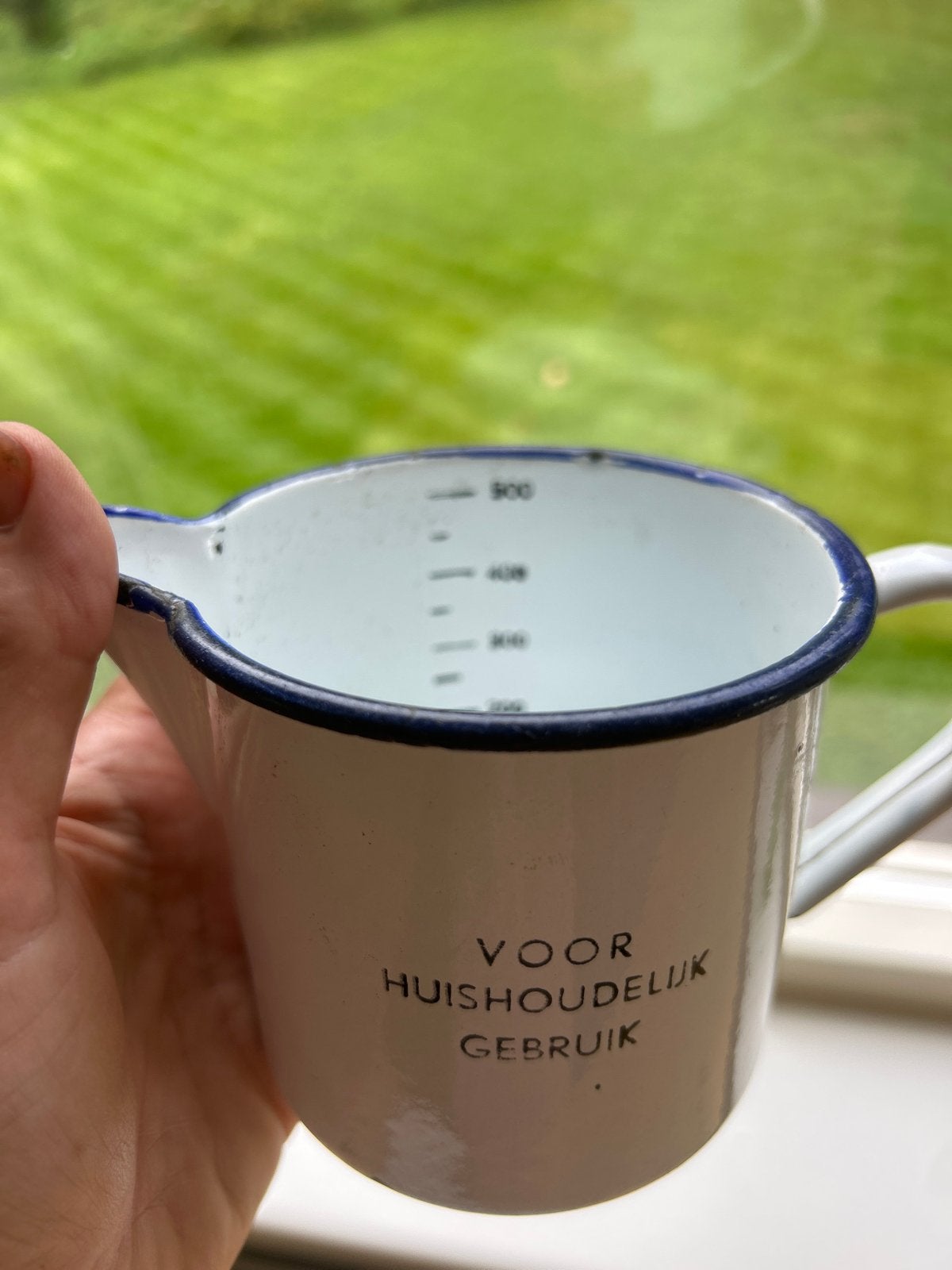 Vintage emaille keukenset: pan, diep bord, maatbeker, Ophalen of Verzenden