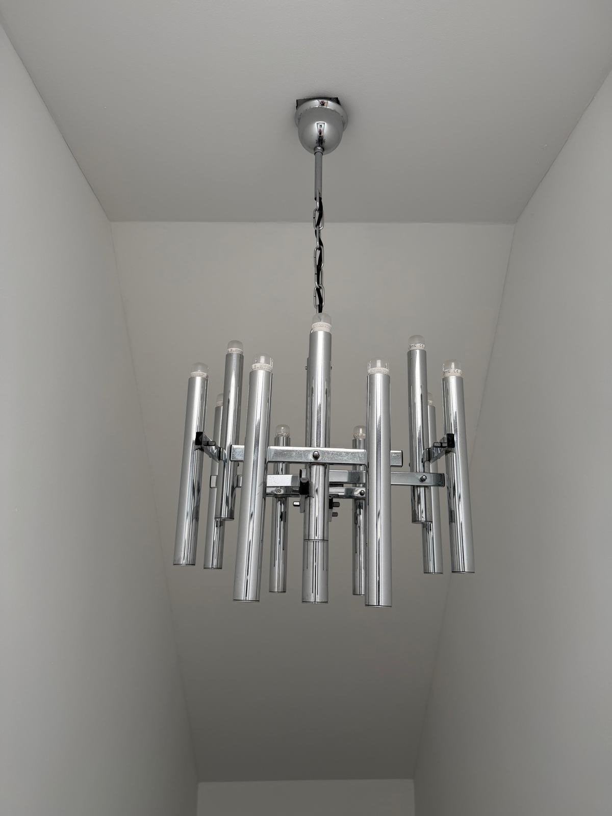 Vintage Gaetano Sciolari Hanglamp - Jaren '70, Ophalen, Gebruikt, Metaal, Overige fittingen