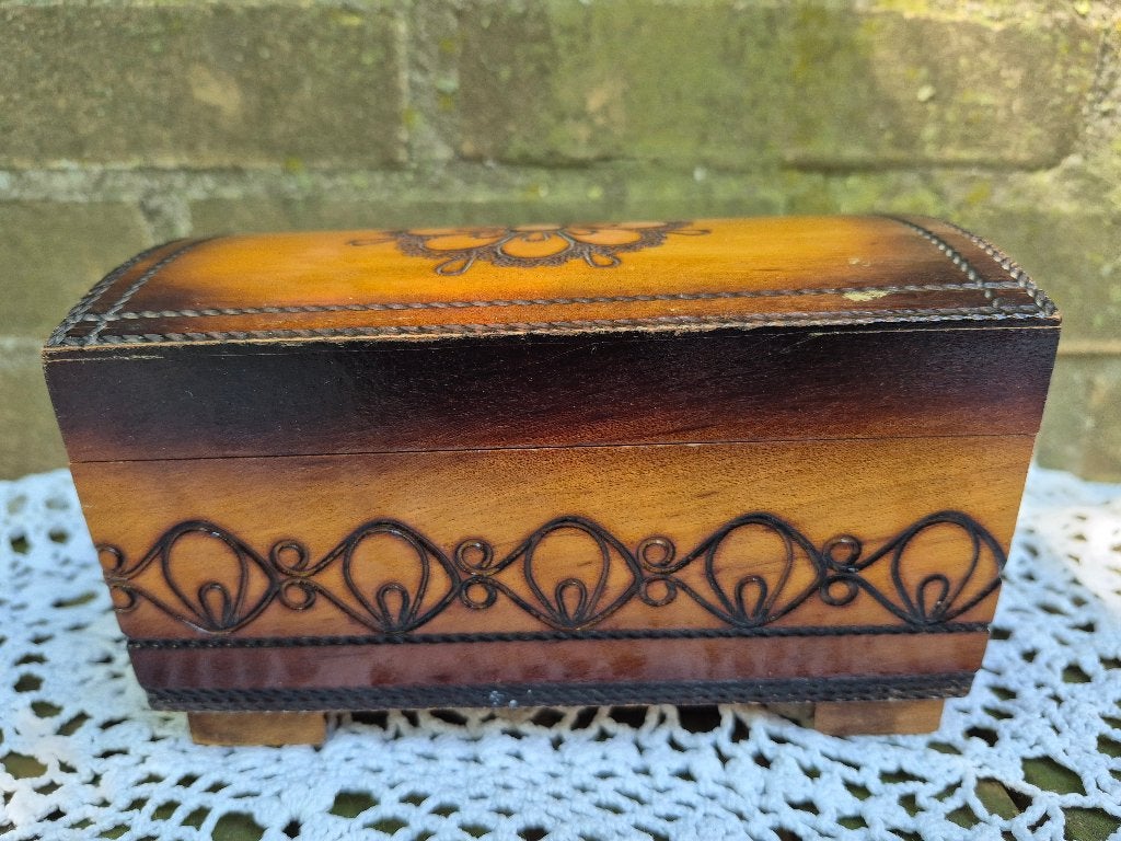 Vintage houten sieradendoosje, Gebruikt, Ophalen of Verzenden, Bruin, Vintage