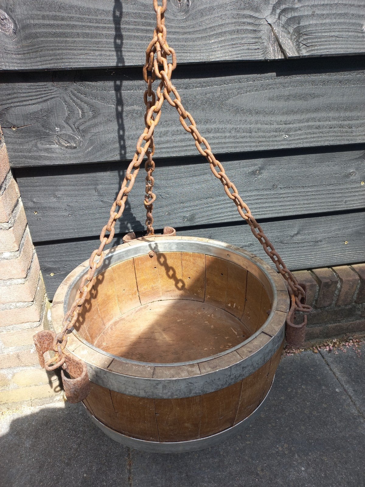 Antieke houten kaasmal/putemmer/ hangende bloembak, Antiek en Kunst, Ophalen