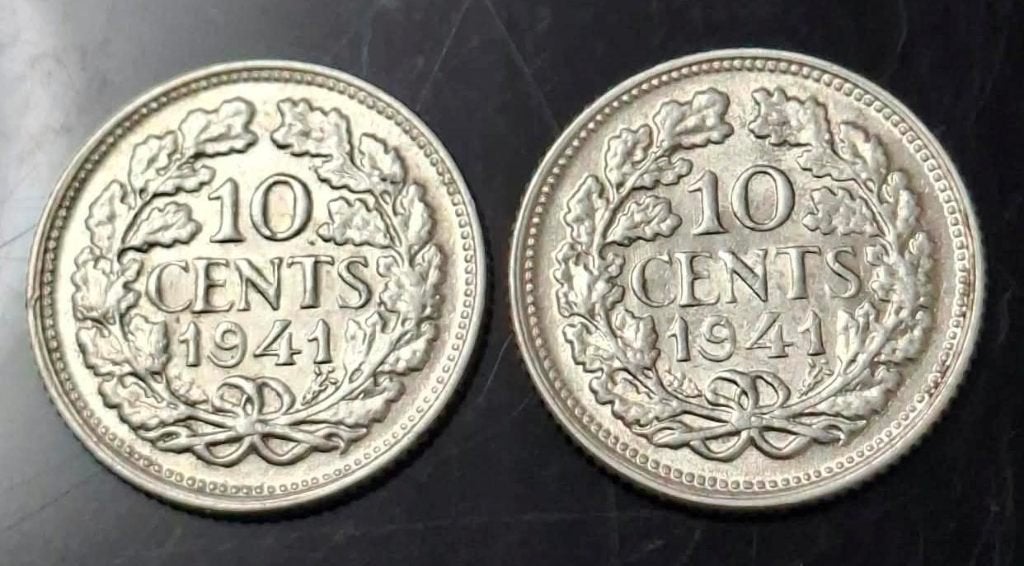 Nederland 2 x 10 Cent Zilver Wilhelmina 1941, Setje, Zilver, Ophalen of Verzenden, 10 cent