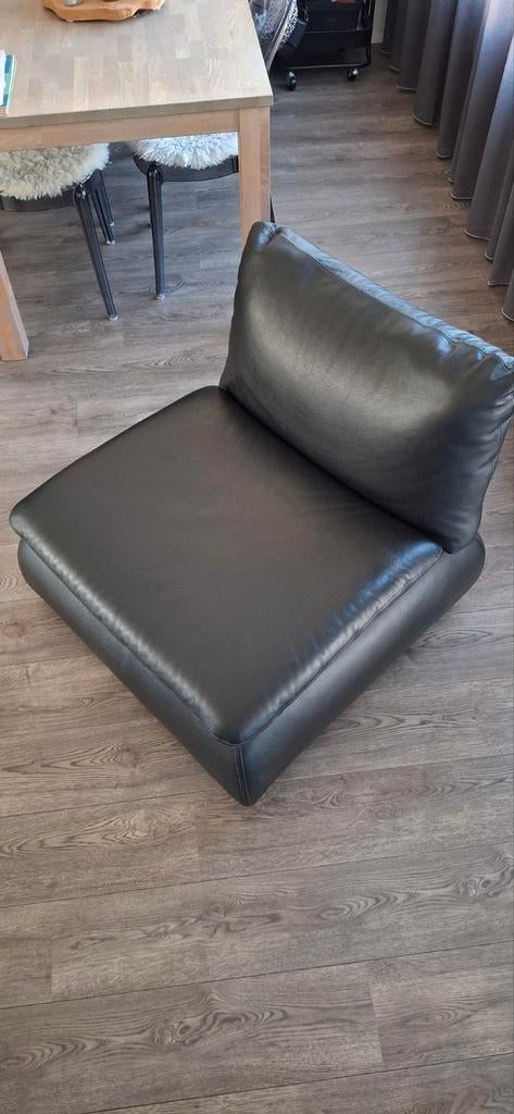 Zwarte leren (toledo leder) fauteuil, Ophalen, 75 tot 100 cm, Eenpersoons, Minder dan 150 cm
