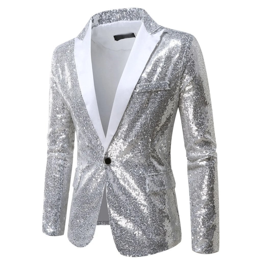 Heren zilver met wit glitter colbert / blazer paillet feest, Verzenden, Nieuw, Overige maten, Overige kleuren
