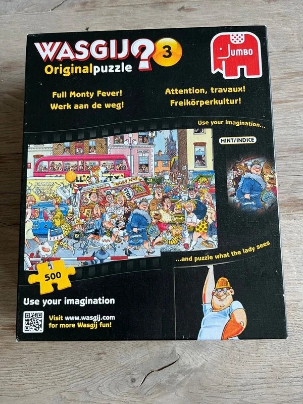 Wasgij puzzel 500 stukjes Werk aan de weg compleet, Ophalen of Verzenden, 500 t/m 1500 stukjes, Zo goed als nieuw, Legpuzzel