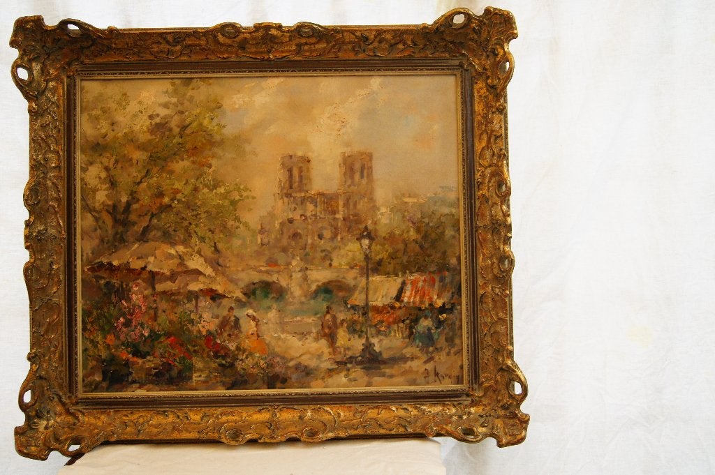 Impressionistisch olieverfschilderij op doek  ( A.Kardin, Ophalen of Verzenden, Gesigneerd, Landschap