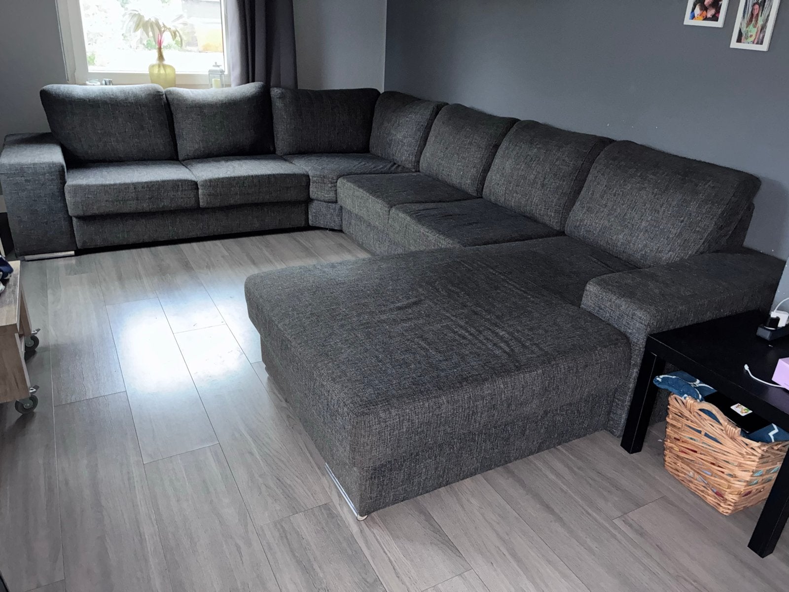 Grote Hoekbank met Longchair - Grijs Stof, Ophalen, Gebruikt, Hoekbank, 300 cm of meer