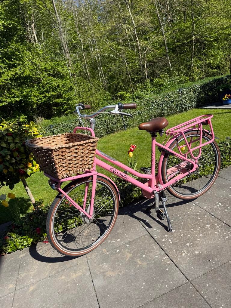 Roze Gazelle fiets met mand en bagagedrager, Ophalen, Velgrem, 50 tot 53 cm, Gazelle