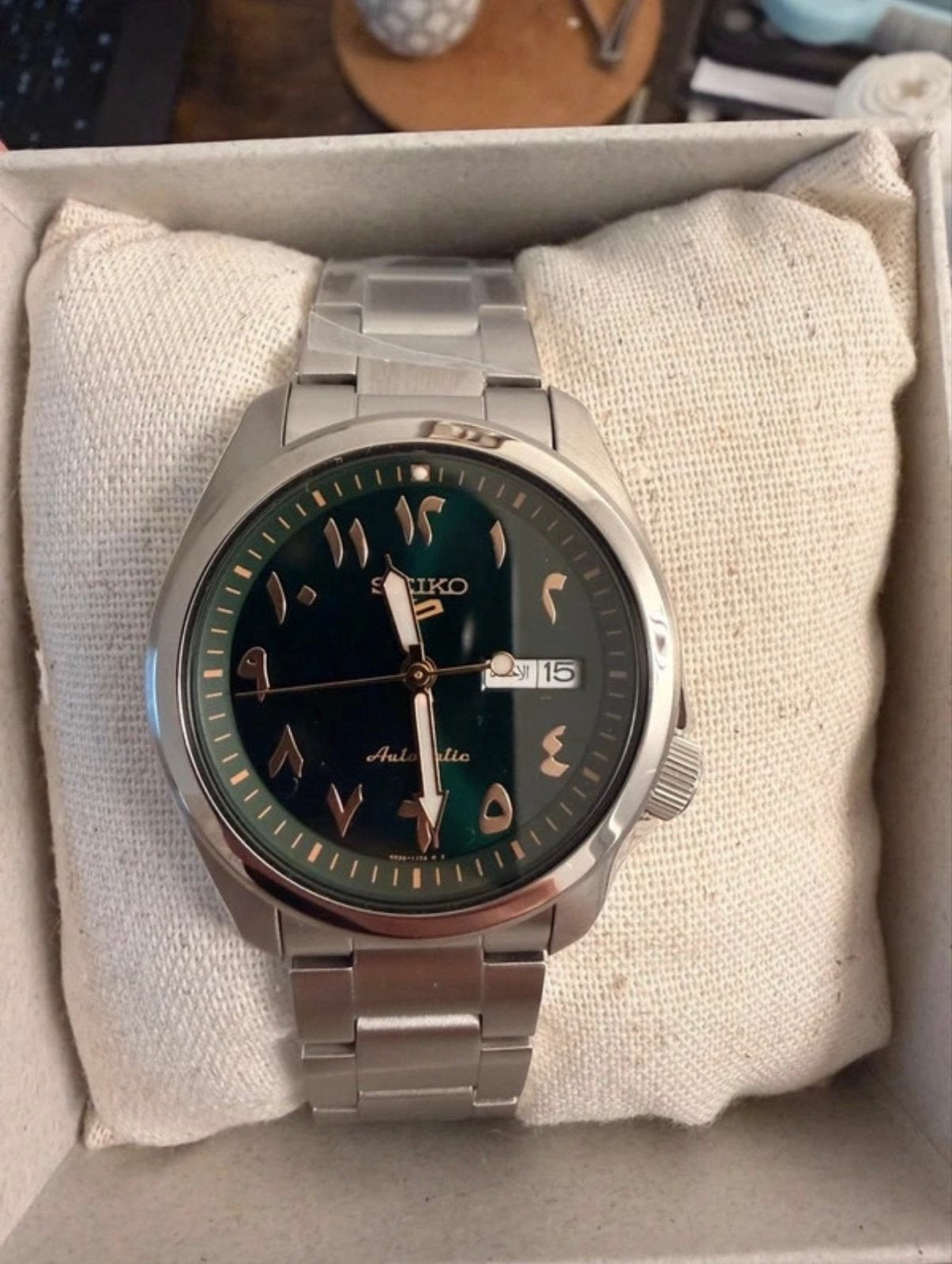 Seiko 5 Arab Automatisch Horloge 40mm - Groene Wijzerplaat, Sieraden, Tassen en Uiterlijk, Seiko, Staal, Polshorloge, Ophalen of Verzenden