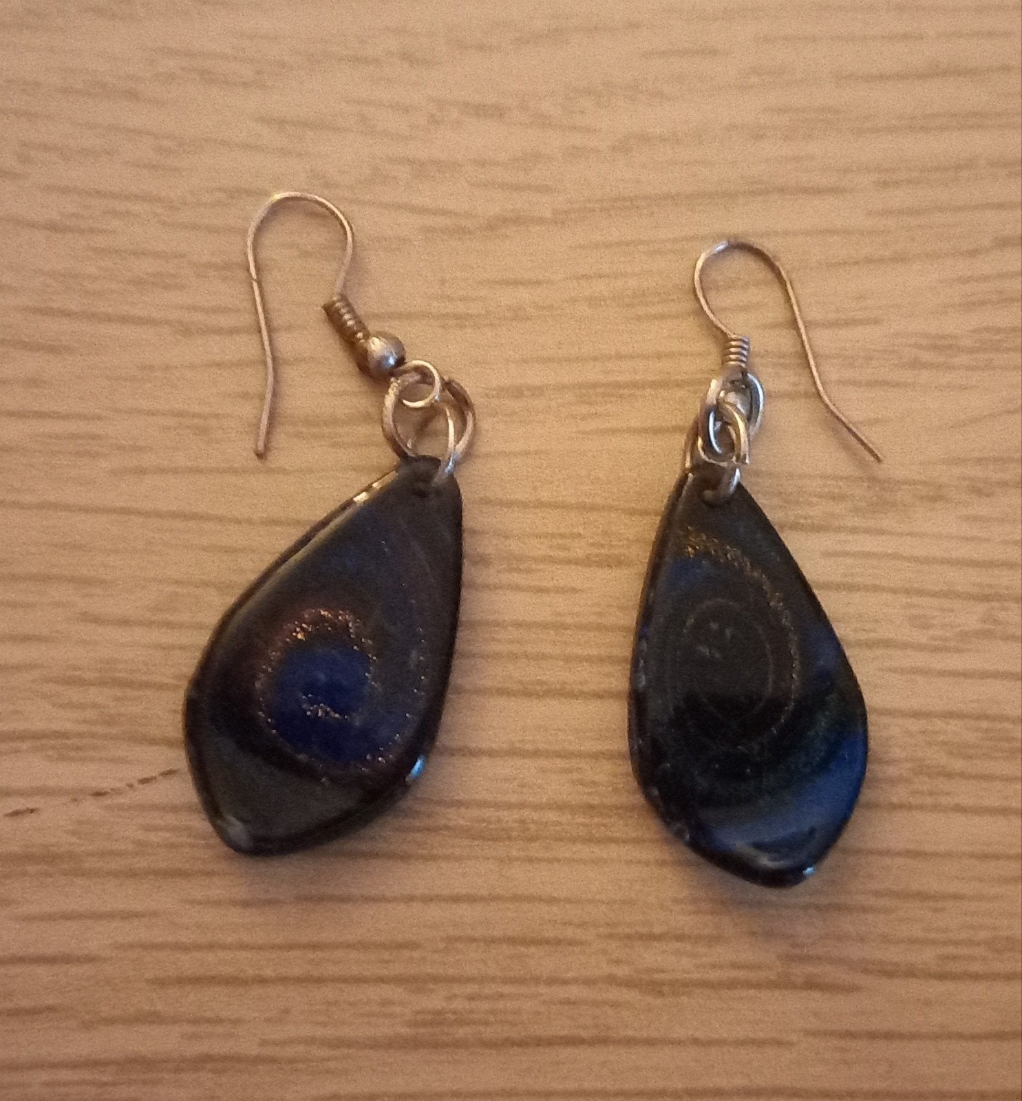 Donkerblauwe glazen oorbellen, Sieraden, Tassen en Uiterlijk, Oorbellen, Ophalen, Blauw, Glas, Hangers