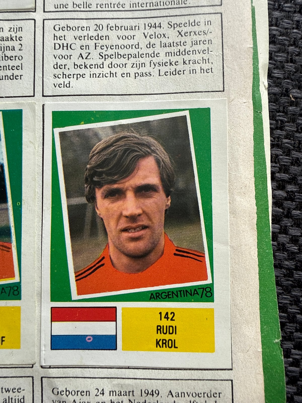 Ruud Krol Plaatje - Voetbalplaatje Argentinië 1978 #142, Ophalen of Verzenden, Gebruikt, Overige binnenlandse clubs, Poster, Plaatje of Sticker