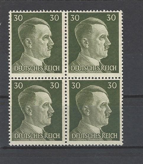 Historie Duitse Rijk, postzegels Adolf Hitler in blok van 4, Verzamelen, Militaria | Tweede Wereldoorlog, Verzenden, Overige soorten