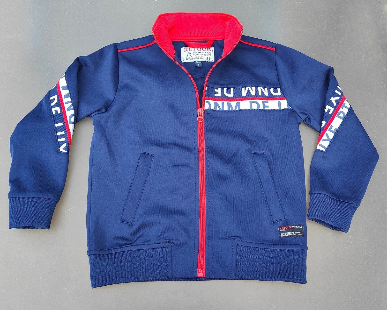 stoer retro blauw Retour Denim Goods vest maat 6 - 110 116, Jongen of Meisje, Trui of Vest, Ophalen of Verzenden, Zo goed als nieuw