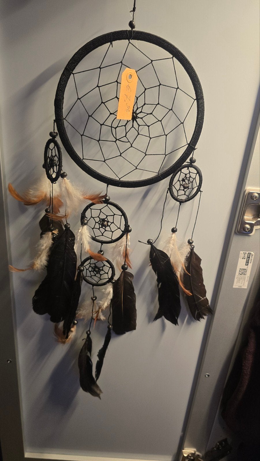 Zwarte Dromenvanger met Veren - Handgemaakt, Zwart, Boho, Ophalen of Verzenden, Zo goed als nieuw