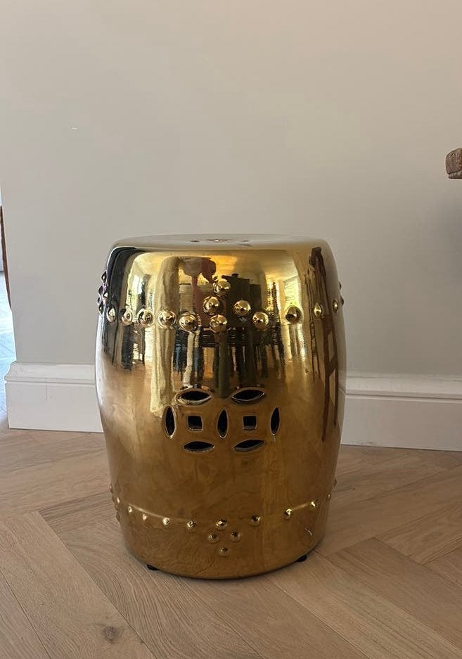 Gouden keramische kruk/bijzettafel, Ophalen, Gebruikt, Overige materialen