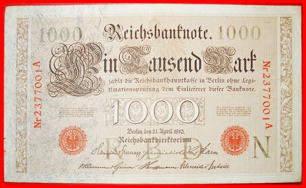 Ⰺ RED SEAL (1910-1916): GERMANY 1000 MARK 1910!, Postzegels en Munten, Bankbiljetten | Europa | Niet-Eurobiljetten, Los biljet