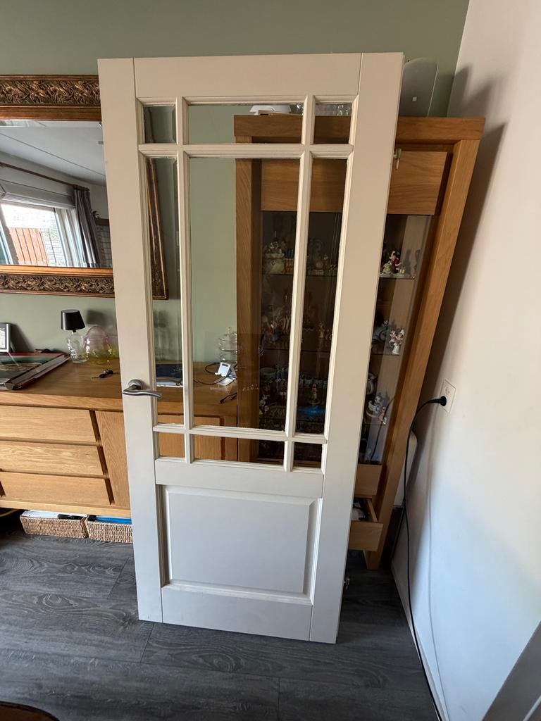 Binnendeur met glas en beslag, Doe-het-zelf en Verbouw, Deuren en Horren, Ophalen, Gebruikt, 80 tot 100 cm, Binnendeur