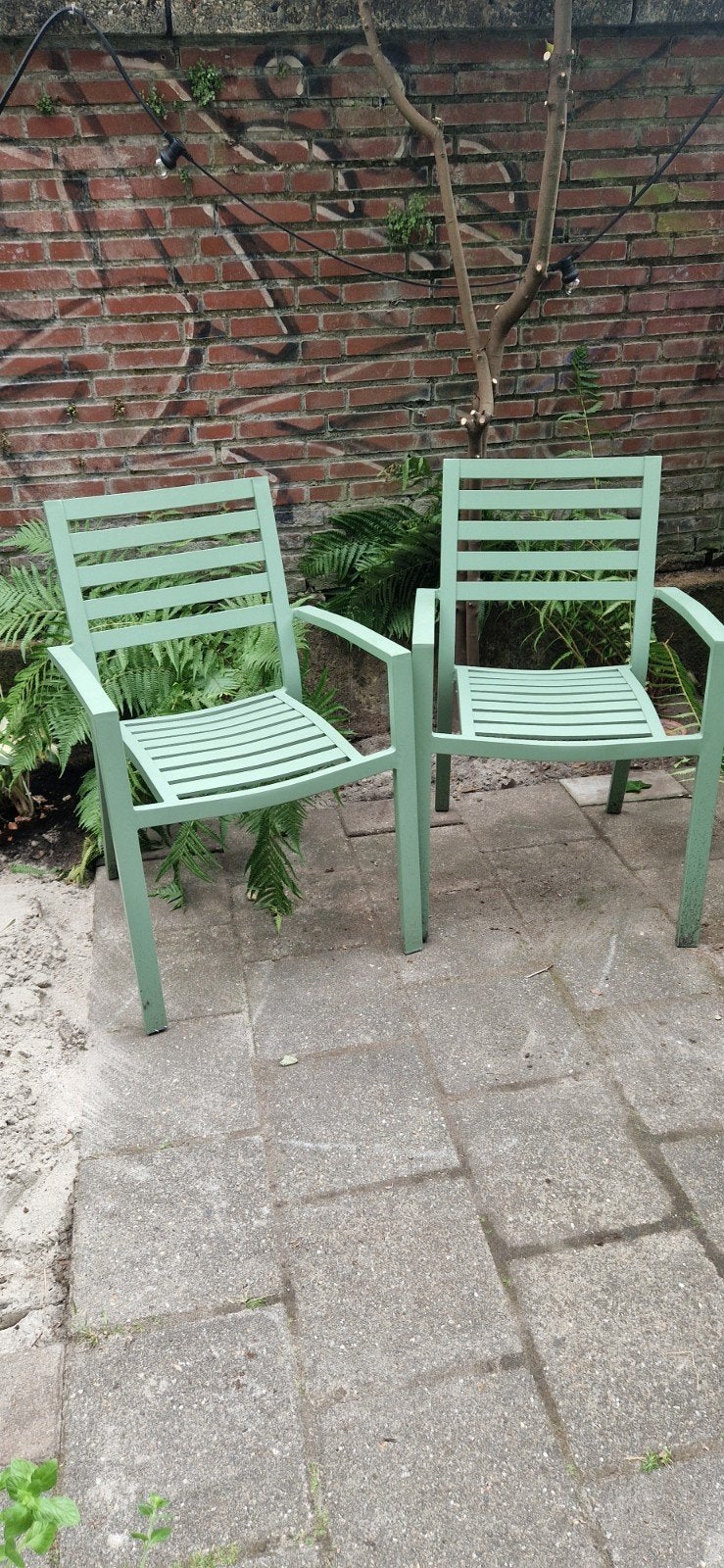 2 Groene Tuinstoelen - Metaal, Tuin en Terras, Ophalen