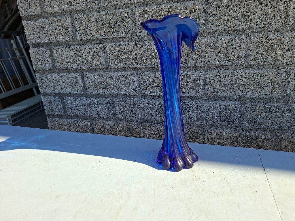 zeer oude vintage donker blauwe glazen vaas, Ophalen of Verzenden