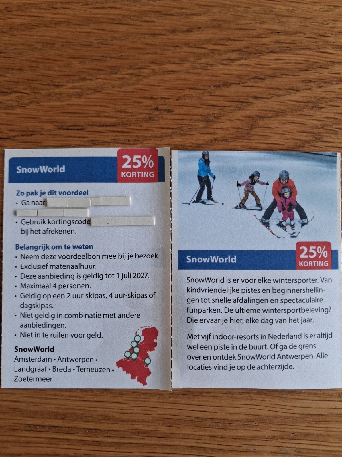 SNOWWORLD 25% KORT OP SKIPASSEN GELDIG IN ALLE VESTIGINGEN!, Kortingsbon, Overige typen