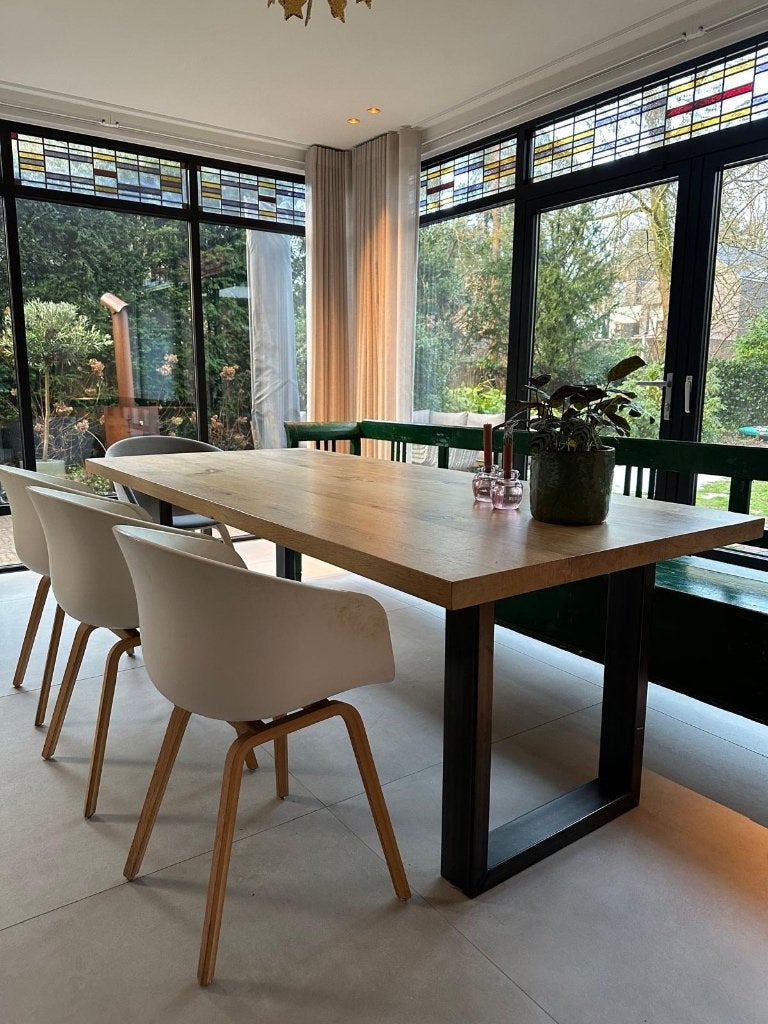 Eettafel met metalen onderstel, Ophalen, Gebruikt, 200 cm of meer, 50 tot 100 cm