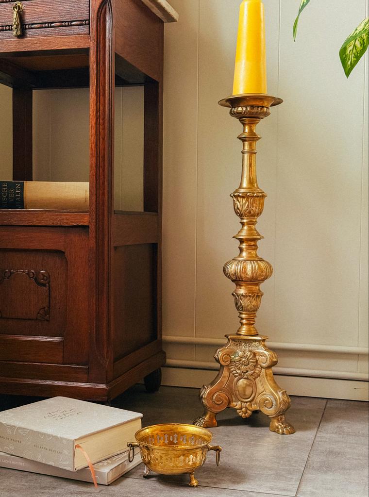 Grote Antieke Barok Kandelaar - Goudkleurig, Ophalen of Verzenden, Koper of Brons