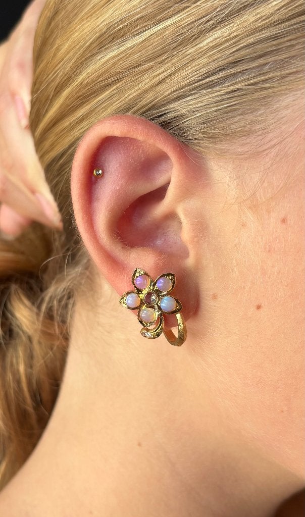 Opaal diamant 18k goud set oorbellen dame edelsteen uniek, Sieraden, Tassen en Uiterlijk, Voordeelsieraden, Ophalen of Verzenden