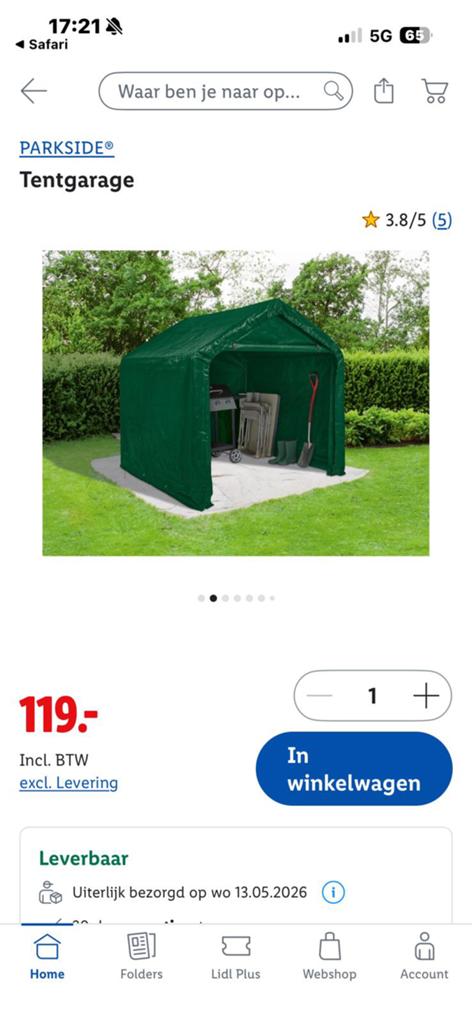 Parkside tentgarage opvouwbaar Lidl nieuw, Ophalen, Nieuw, Metaal, Overige typen