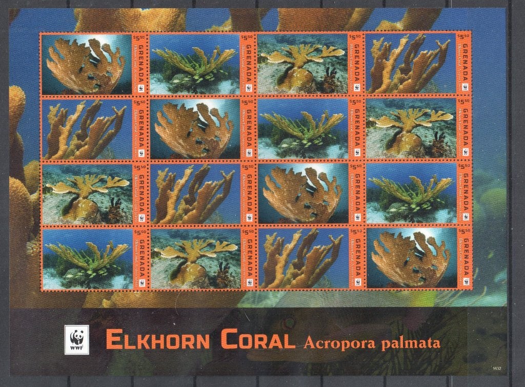 WWF postzegelvel v/h Acropora palmata (Elandgewei Koraal), Ophalen of Verzenden, Postfris, Dier of Natuur