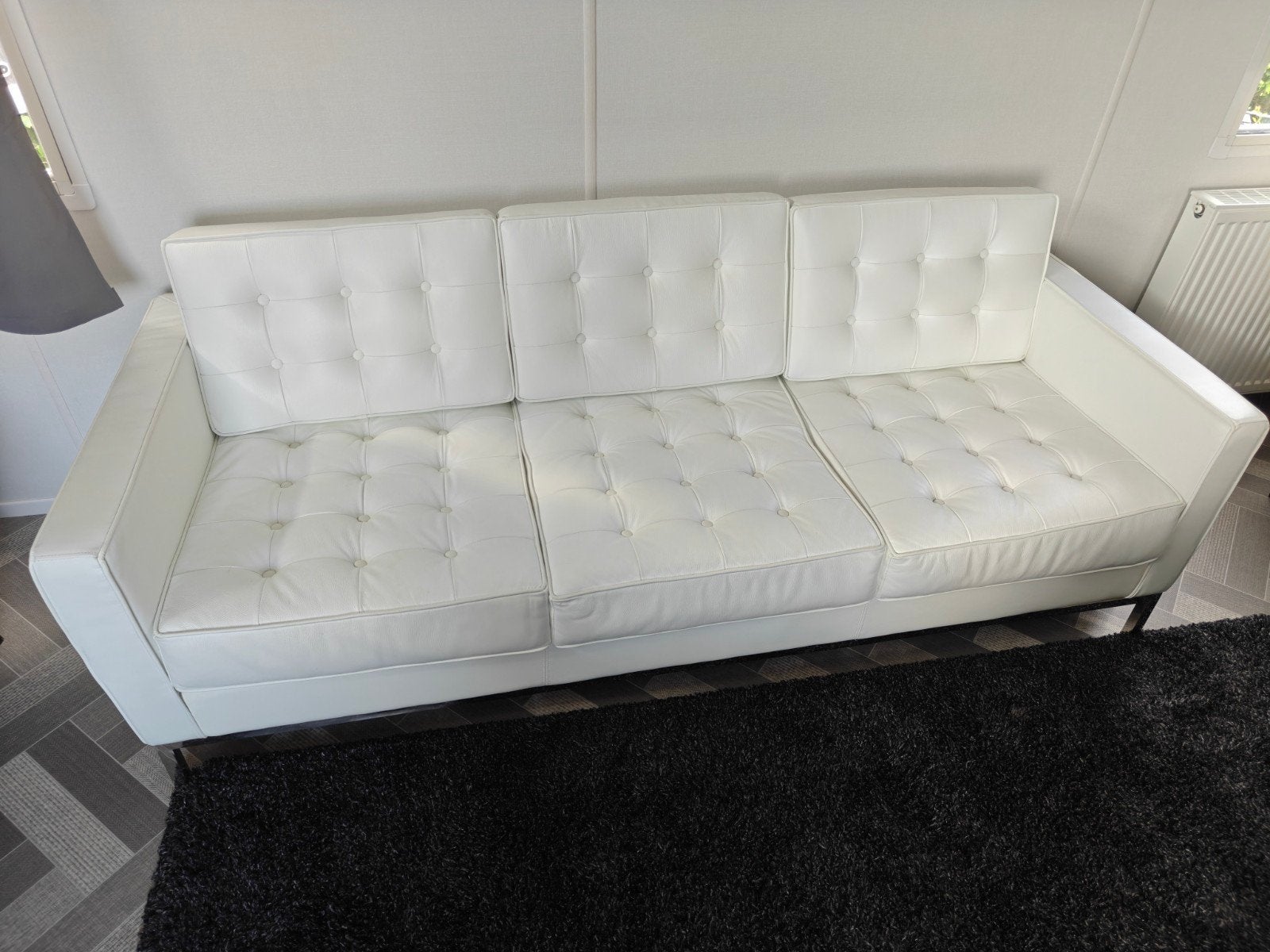 Florence Knoll 3 zits bank wit leer, Huis en Inrichting, Tweepersoons, Ophalen of Verzenden, Zo goed als nieuw, Leer