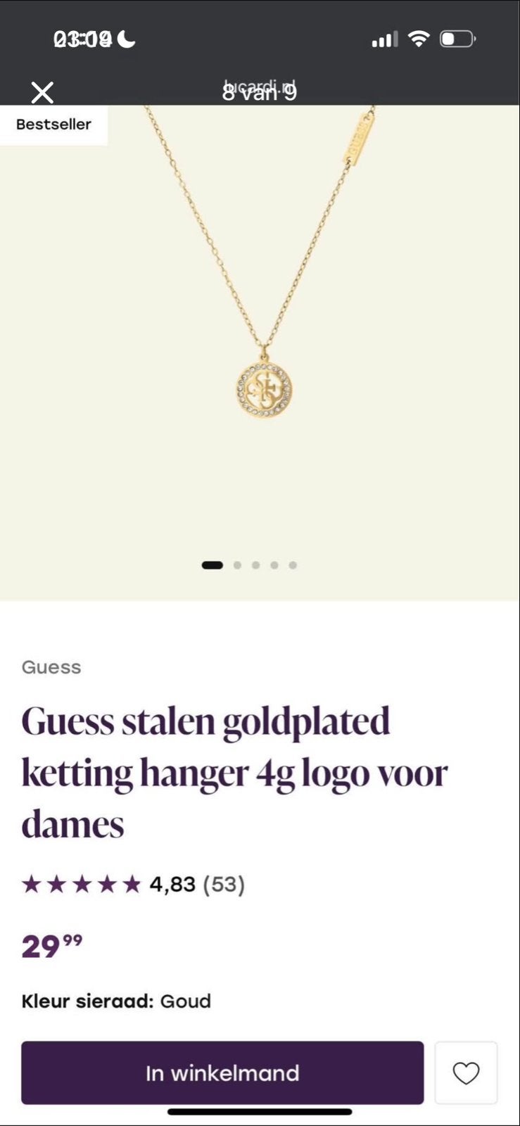 Guess Stalen Goldplated Ketting met 4G Logo Hanger, Ophalen, Zo goed als nieuw, Goud, Overige materialen