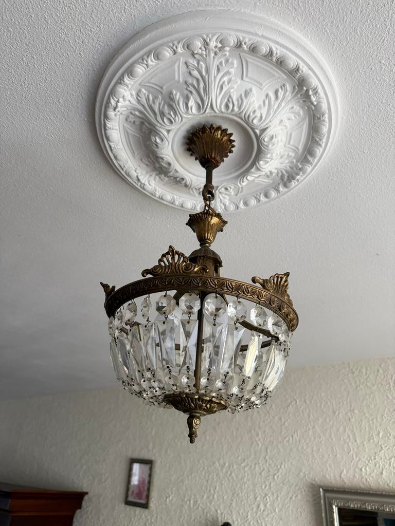 Elegante Empire Stijl Kroonluchter met Kristallen, Huis en Inrichting, Lampen | Kroonluchters, Ophalen of Verzenden, Gebruikt