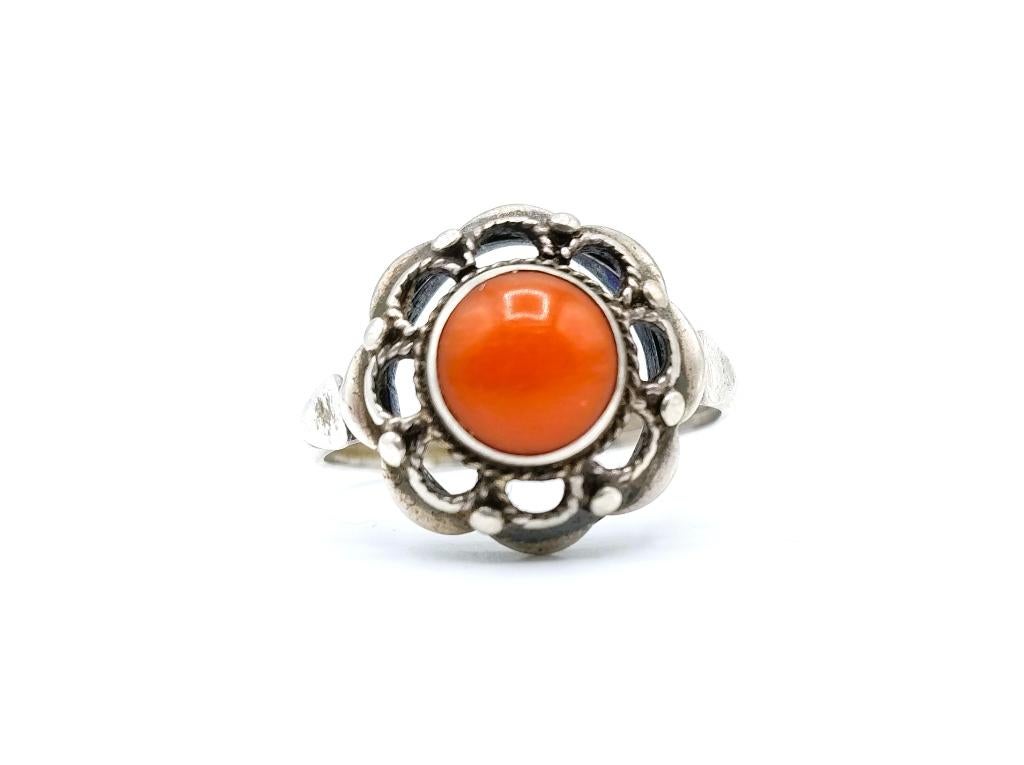 Zilveren ring met rode bloedkoraal, 21 mm, Met kristal, Verzenden, Zo goed als nieuw, Zilverwebsite.nl