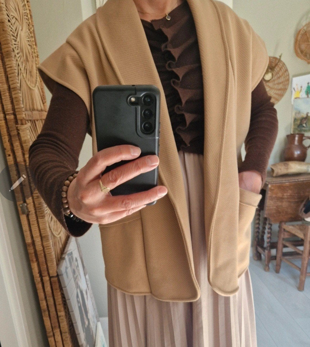 Mouwloos vest in camelkleur, Beige, Nieuw, Ophalen of Verzenden, Onbekend
