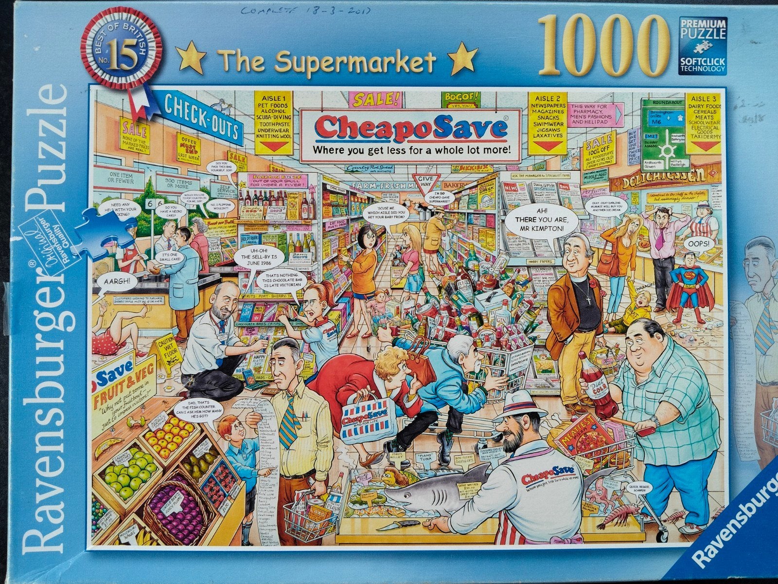 Ravensburger puzzel The supermarket te koop, Ophalen of Verzenden, 500 t/m 1500 stukjes, Zo goed als nieuw