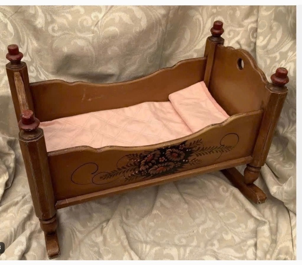 Vintage “oud boeren” schommel poppenbedje, volkskunst 56 cm, Ophalen of Verzenden