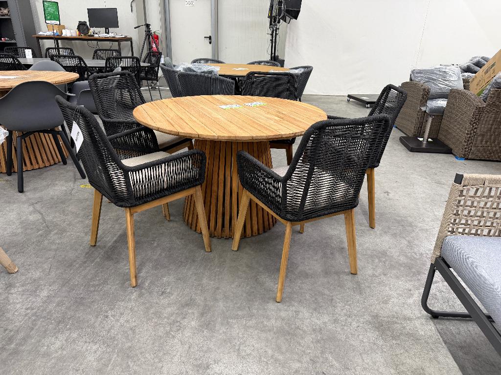 Palau/Padua dining tuinset 5 personen | 120cm rond teakhout, Tuin en Terras, Tuinsets en Loungesets, Ophalen, 5 zitplaatsen, Aston Martinlaan 36