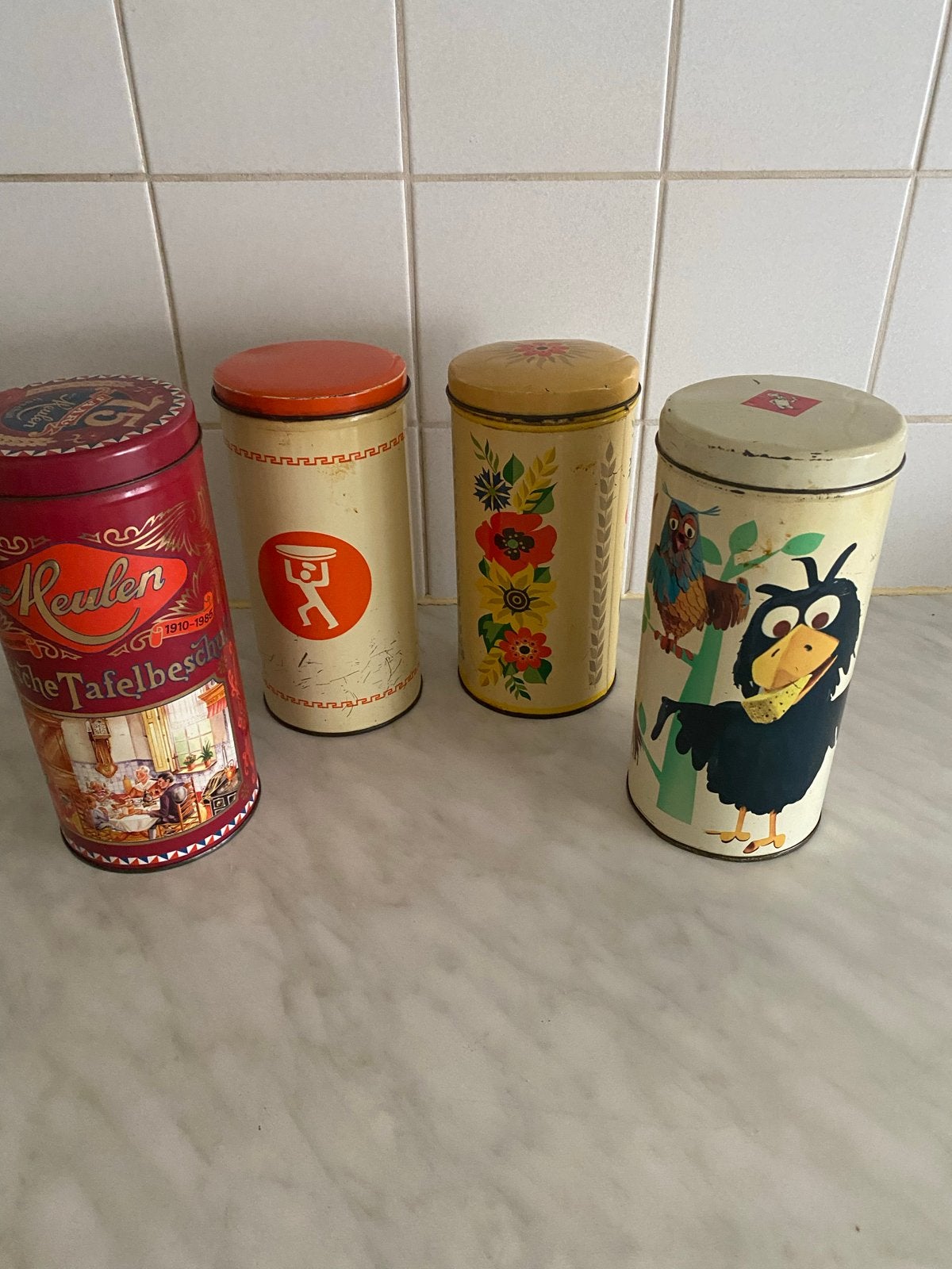 Set van 4 vintage blikken bussen - decoratief en uniek, Ophalen