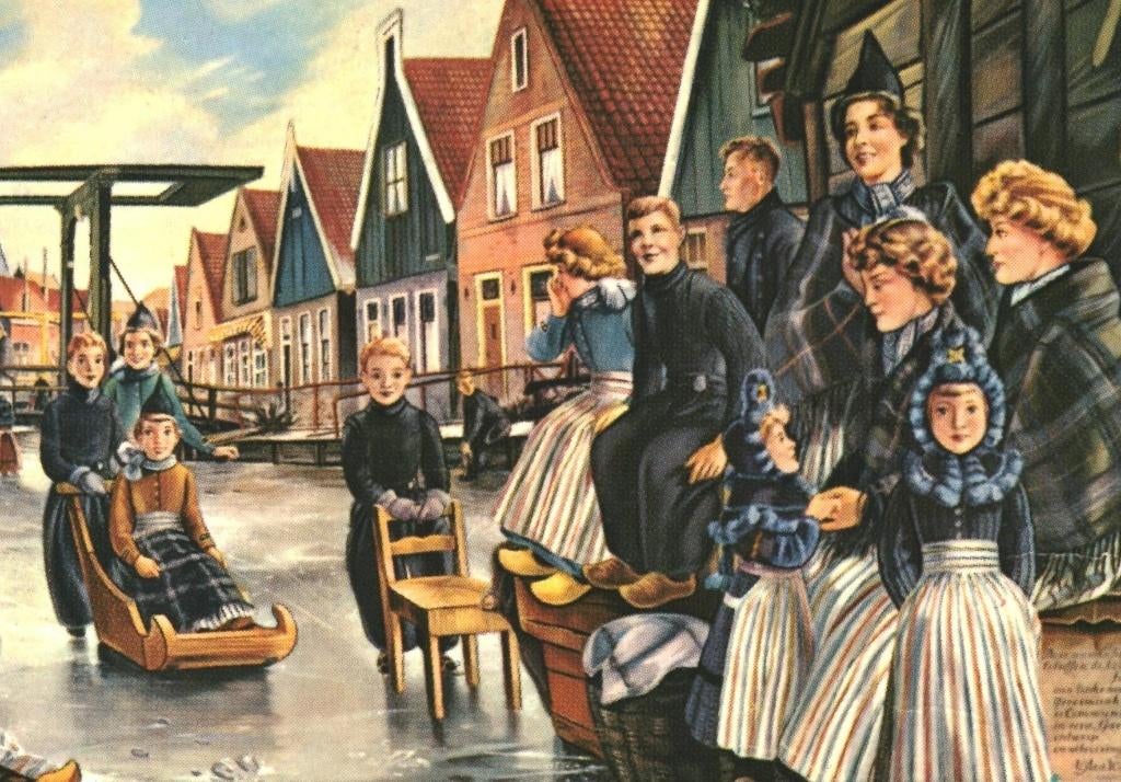 40240 Volendam NH 1968 Klederdracht Wandschildering  AMVO, Ophalen of Verzenden, 1960 tot 1980, Gelopen, Noord-Holland
