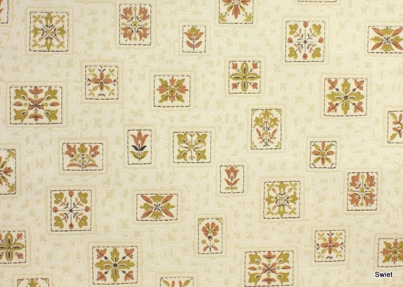 8147 vintage beige behang met bloemen en blokjes 50s swiet, Verzenden, Beige