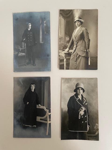 4 x antieke foto. O.a. Zeeman in uniform en non. CDV, Ophalen, Gebruikt, Foto, Voor 1940