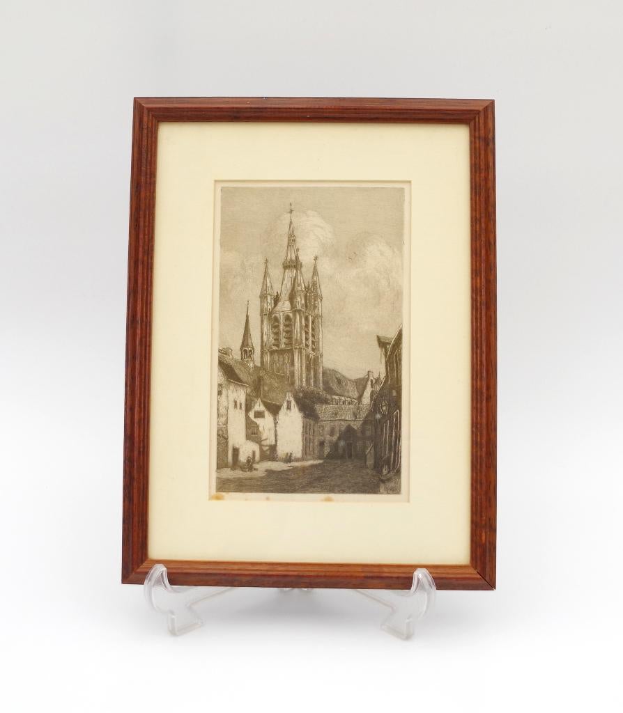 Ets De Oude Kerk Delft -Johannes Graadt van Roggen., Antiek en Kunst, Ophalen of Verzenden, Architectuur, Ets, Ingelijst