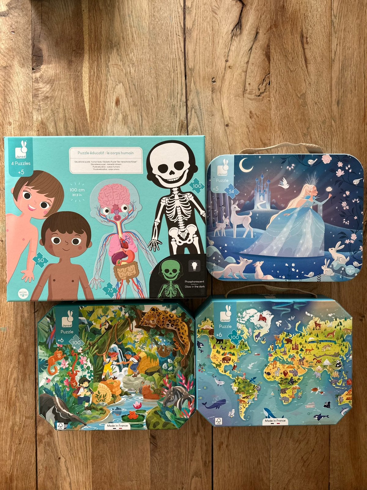 Janod puzzel set 4 stuks, Ophalen, Minder dan 500 stukjes, Zo goed als nieuw, Legpuzzel