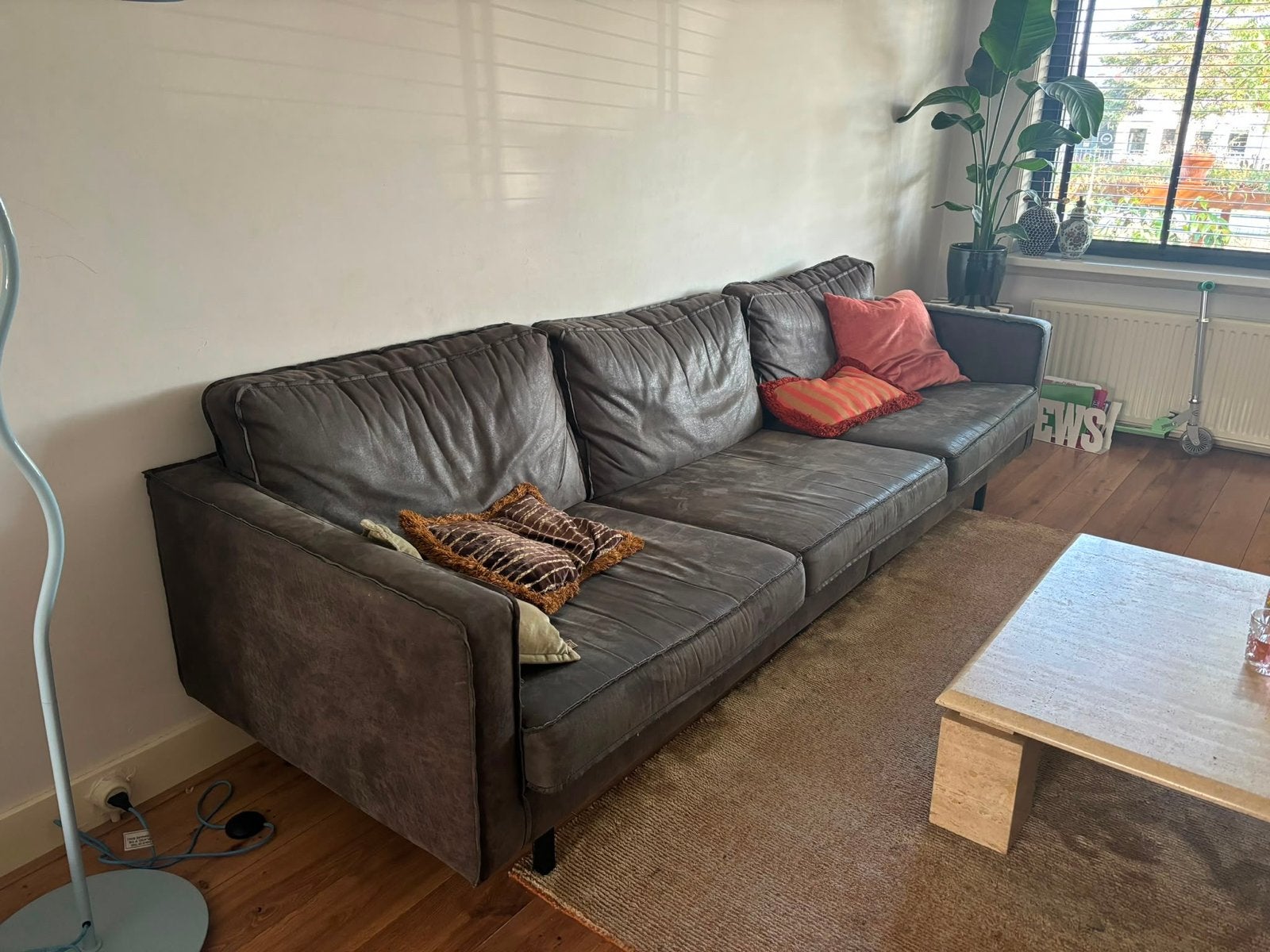GRATIS - BePureHome Rodeo 3-zits bank eco-leer donkergrijs, Ophalen, 250 tot 300 cm, Gebruikt, Driepersoons
