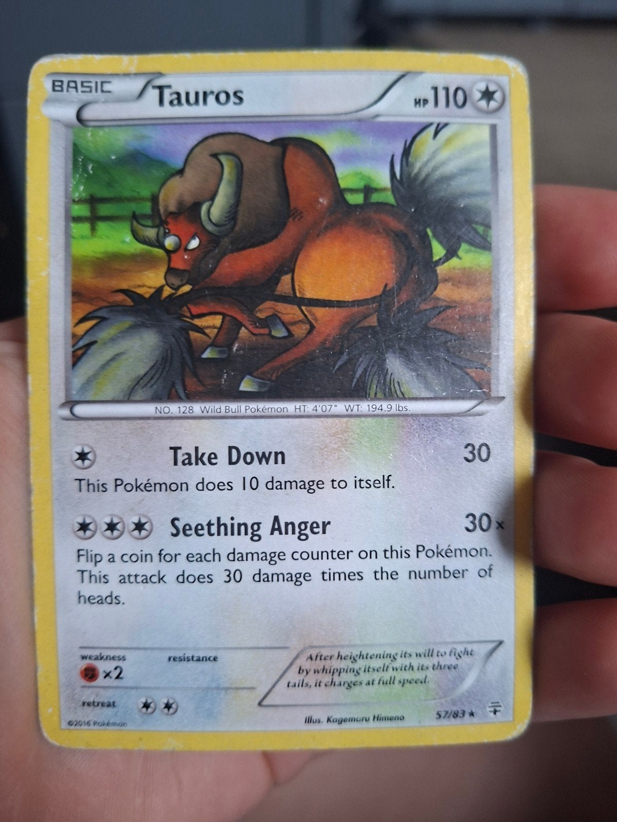 Pokémon Kaart Tauros HP110 - Gebruikt, Ophalen of Verzenden, Gebruikt, Losse kaart