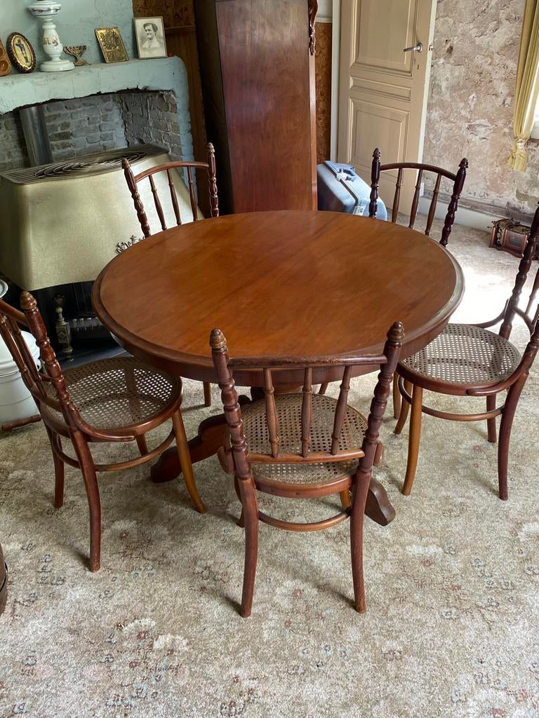 Antieke tafel met stoelen, Ophalen of Verzenden, Zo goed als nieuw, 4 tot 6 stoelen