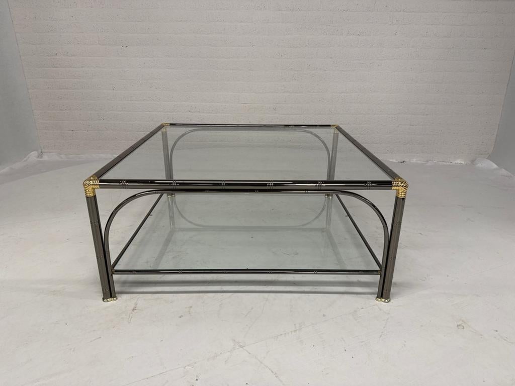 Bamboe stijl glazen salontafel, Ophalen, Gebruikt, 100 tot 150 cm, Vierkant