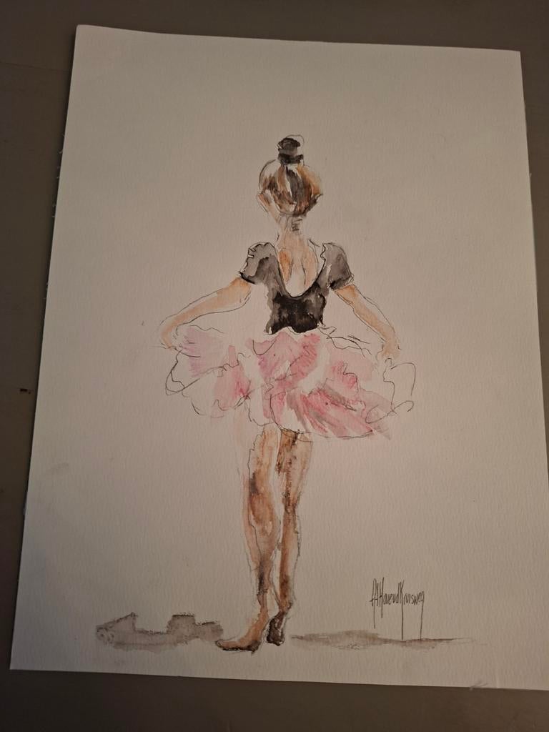 Aquarel tekening ballerina A4, Ophalen of Verzenden