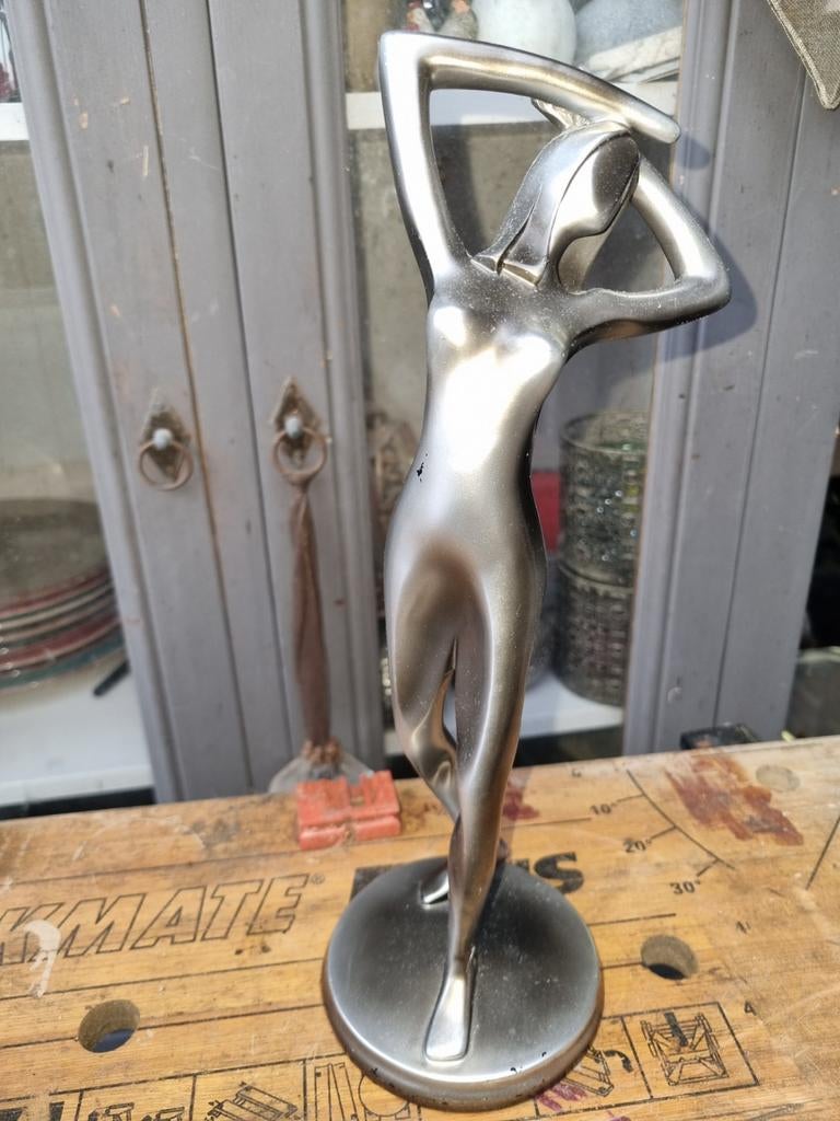 Decoratief beeld van een vrouw, zilverkleurig, Ophalen of Verzenden, Zo goed als nieuw, Mens